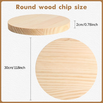 4 Pack 12 inch Round Wooden Plaque, 3/4 Inch Thick Unfinished Wooden Circle Plaque, Natural Pine Wood Coaster Base for Craft Projects, Sign, Painting, Woodcarving, Engraving