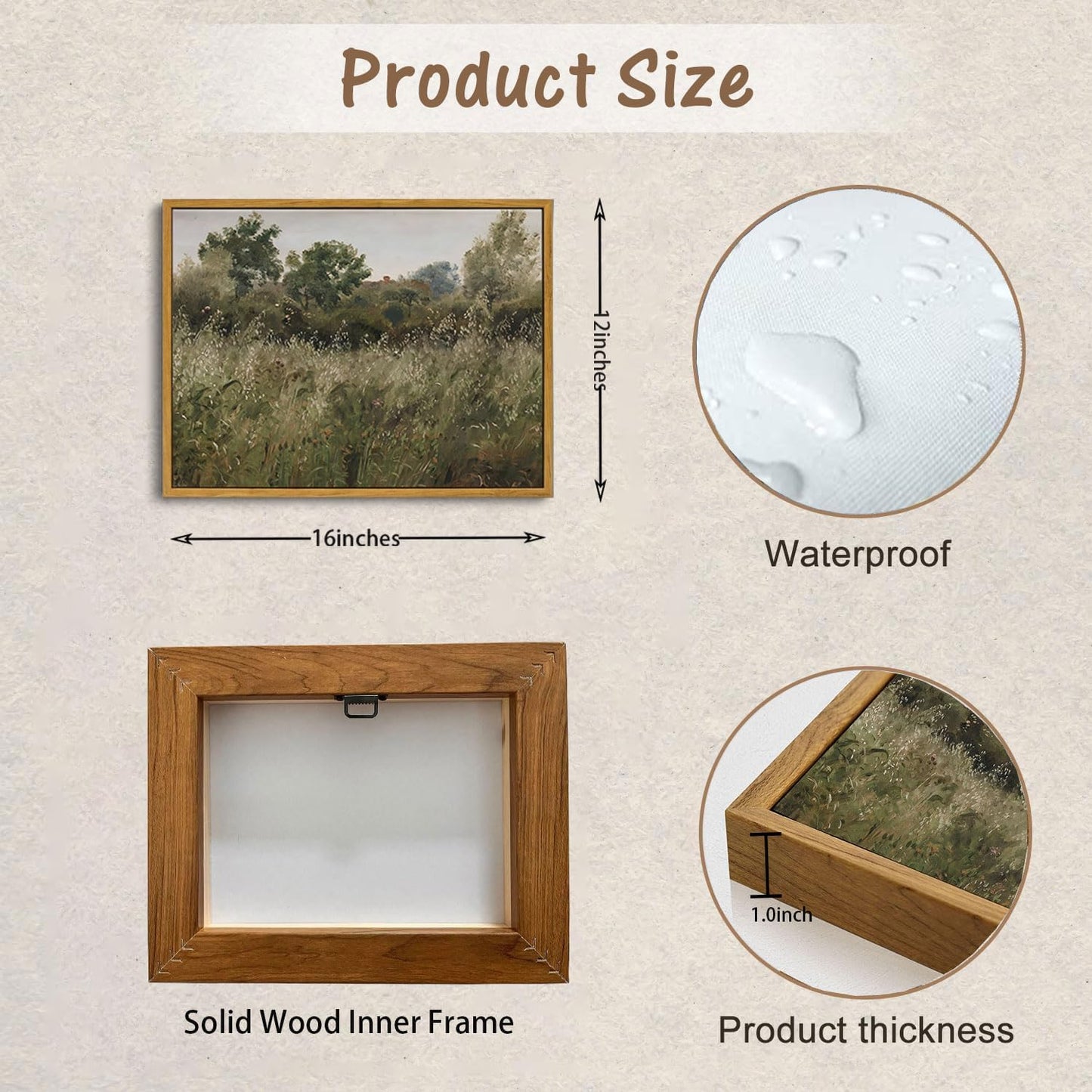 OIQArt Framed Vintage Landscape Wall Art - Natural Scenery Oil Painting Canvas Prints for Kitchen Bedroom Living Room