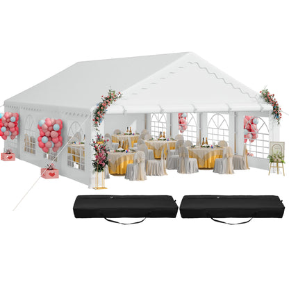 DWVO 20x30FT Heavy Duty Party PVC White Tent Wedding Event Shelters Upgraded Galvanized Ripple Canopy with Large Roof Removable Sidewalls & 2 Storage Bags