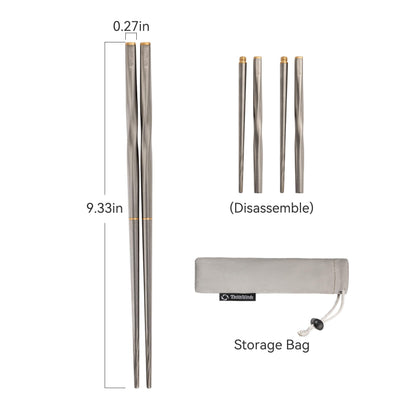 Thous Winds Titanium Chopsticks , Foldable Lightweight Reusable Camping Cutlery, Utensils for Camping Backpacking Hiking Home, with Storage Bag, 2 Pairs