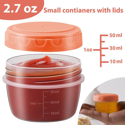 Salad Dressing Container to Go with lids,Dishwasher and Microwave Safe Tiny Condiment Containers with Graduated Lines, Reusable and Leakproof Small Sauce Containers for Lunch Box 6 Pcs 2.7 OZ Mixed 2