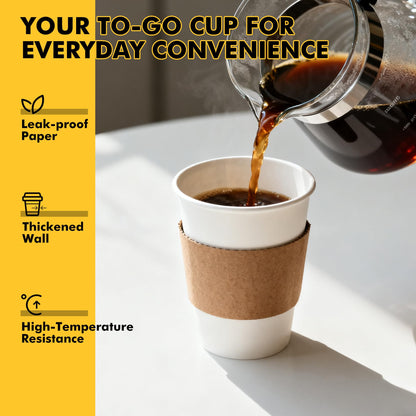 RACETOP 12 oz 50 pack Disposable Paper Coffee Cups with Lids and Sleeves