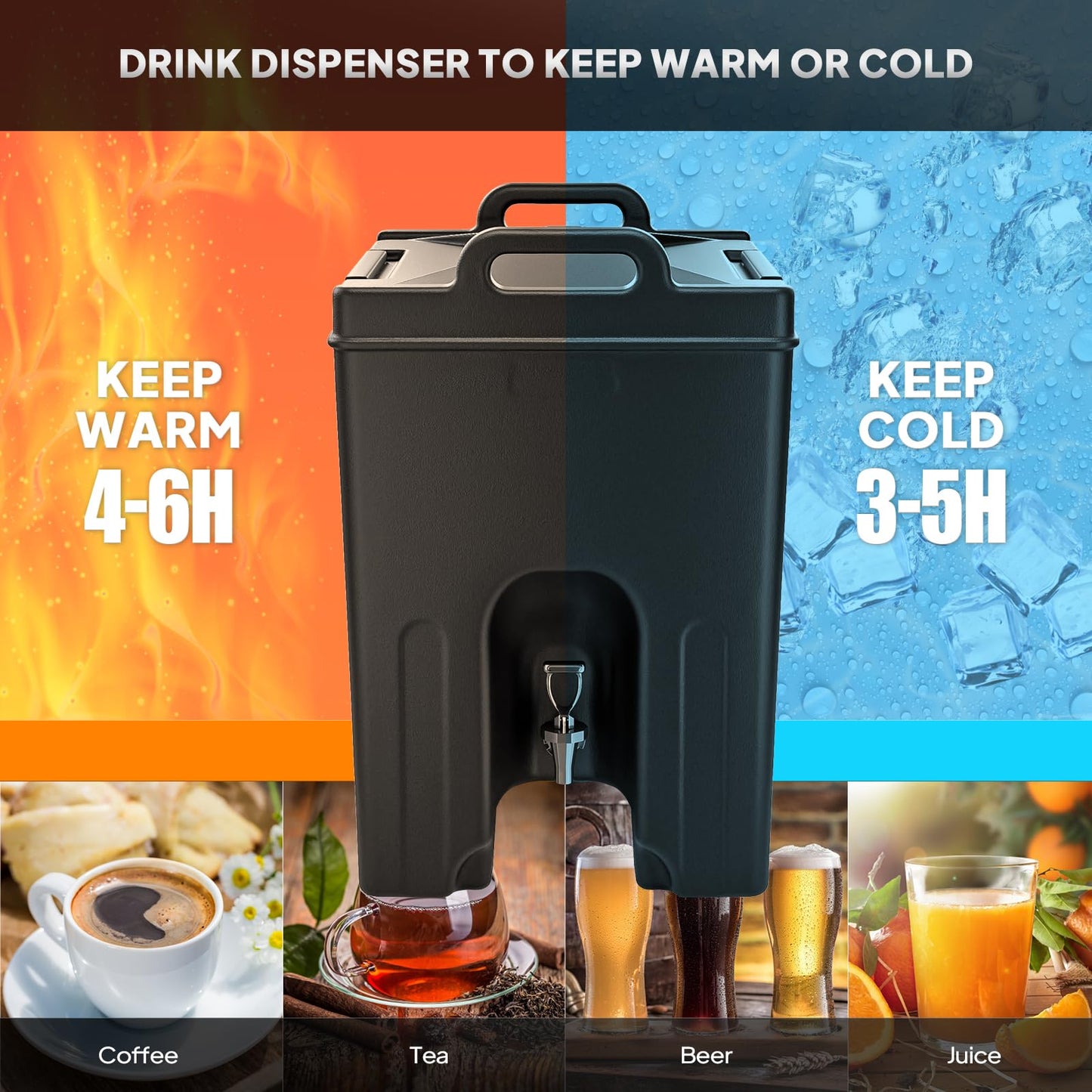 ROVSUN 12Gallon Insulated Beverage Dispenser, Ice and Hot Drink Server w/Handles, Faucet & 50 Cups, Food-grade LLDPE Drink Dispenser, Hot and Cold Beverage Server for Party Catering Event Restaurant