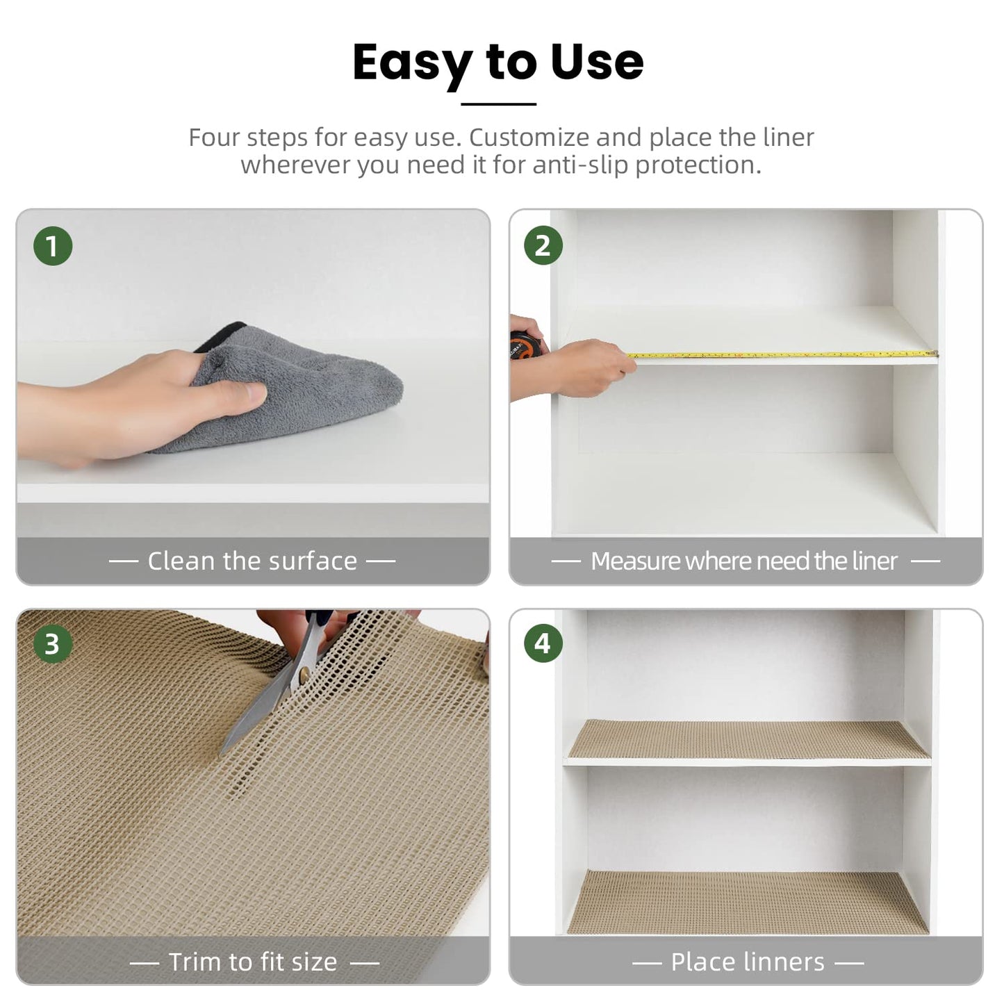 BAGAIL Drawer and Shelf Liner, 12 in X 10 Ft Non-Adhesive Shelf Liners for Kitchen Cabinets, Thick Strong Grip Liners for Desk, Shelves, Bathroom Drawers, Cabinet Protection - Beige