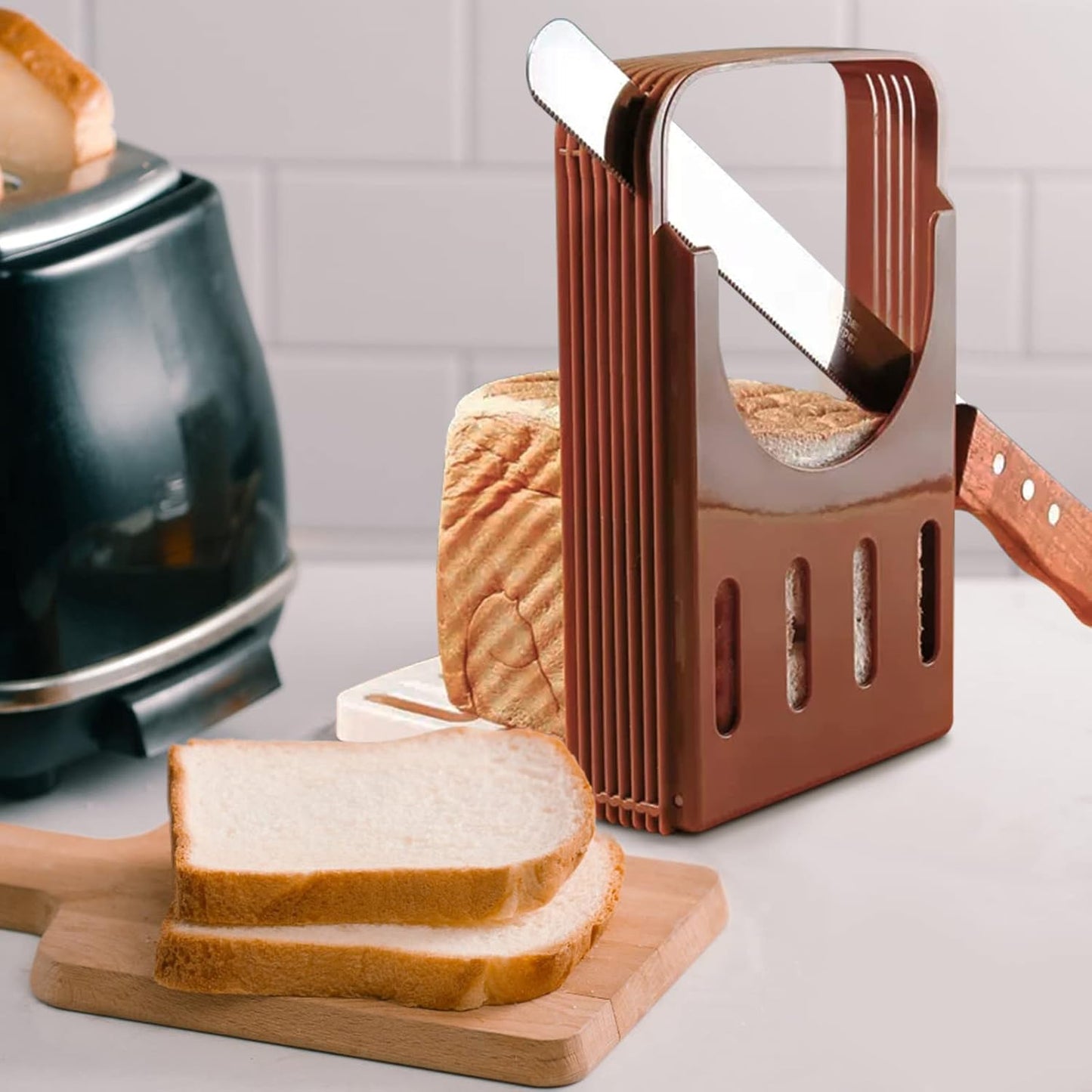 Zerodis Bread Slicer, Foldable Kitchen Tools with 4 Thickness for Homemade Bread