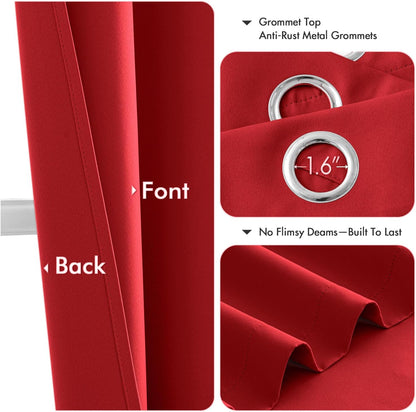 MIULEE Blackout Curtains - Christmas Red Thermal Insulated Drapes | 72 Inches Long, 2 Panels
