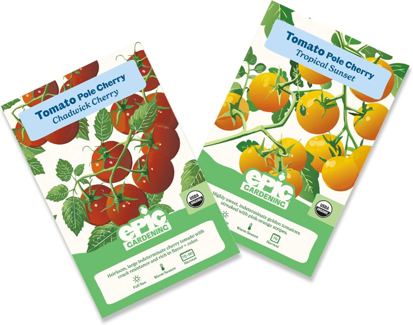2 Sunset Epic Gardening Cherry Tomato Seed Bundle - Sweet & Juicy Varieties, Includes Tropical & Chadwick Cherry