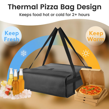 Bodaon Pizza Bags for Delivery, Insulated Pizza Delivery Bag for Delivery Drivers, 20" x 20" x 6" Pizza Warmer Bags for Carry Hot, Commercial Food Warmers for Catering, Pizza Carrier, Black