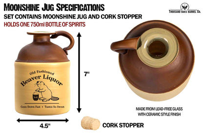 XXX Glass Moonshine Jug (750ml) - Traditional Old Style, Engraved Glass Liquor Whiskey Decanter Bottle w/Natural Cork Stopper and Finger Ring - Moonshine Gifts for Men (B271)