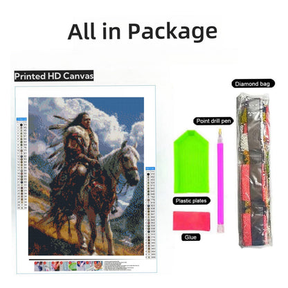 DIY 5D Diamond Art American Native Indian Chief and Horse Paint with Full Drill Round Diamond Gems Painting by Number Kits for Adults Art Craft Home Wall Decor 11.8x15.8in(3)