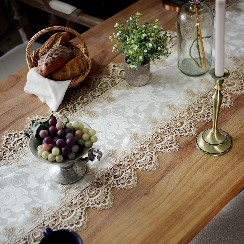 16 70 Inch) ARTABLE Lace Table Runners Rope Embroidery Dresser Scarf Retro Classic Pattern Flowers Natural Fabric