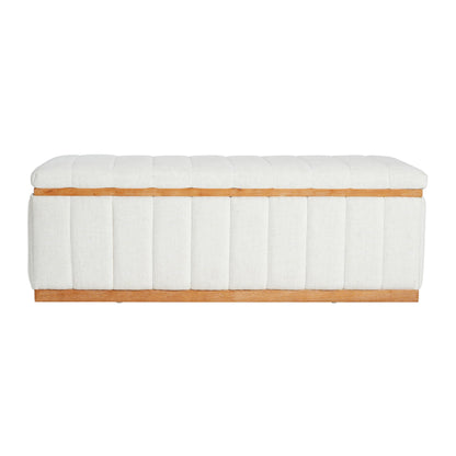Christopher Knight Home Kira Living Room Ottoman with Storage, Linen Upholstered Storage Ottoman Bench with Channel-Tufted Design, Wood Frame Sofa Foot Stool, Bedroom End of Bed Bench, Beige