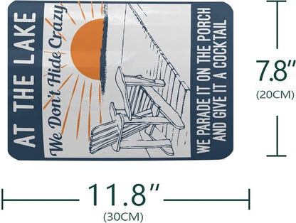 AT THE LAKE Metal Sign Decor, Retro Wood Sign for Farmhouse, Cabin, Beach, Bar, Great Gift