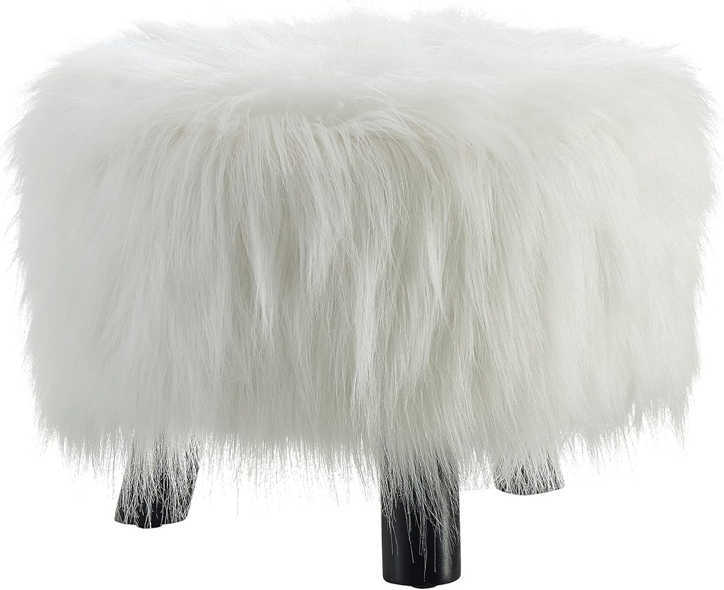 Linon Flokati Foot Stool, 16-Inch, White, 16"W x 16"D x 12.6"H