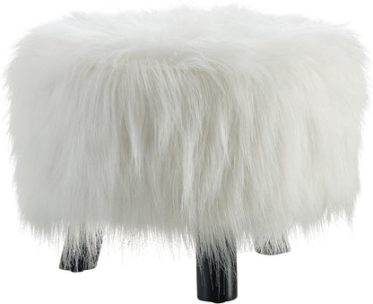 Linon Flokati Foot Stool, 16-Inch, White, 16"W x 16"D x 12.6"H