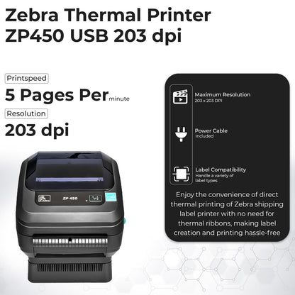 Zebra ZP450 Thermal Label Printer – 4x6 Direct Thermal Shipping Label Printer, USB Barcode & Address Label Maker for Small Business, Warehouse & Online Sellers (Renewed)