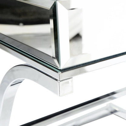 Furniture of America Luxy Glam Mirrored Top Metal 48 in. Rectangle Coffee Table for Living Room, Bedroom, Chrome Silver