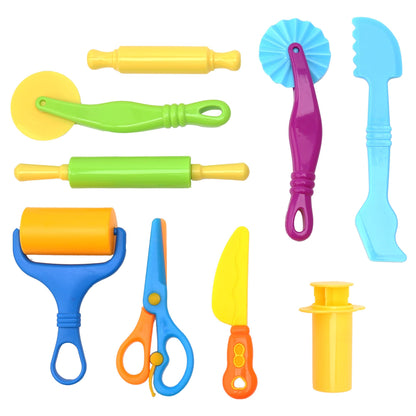 Inxens 9 PCS Craft Dough Tool Set for Kids, Modeling Clay Tools with Rolling Pin and Scissors, Dough Sculpting Accessories Kit for Toddlers, Arts & Crafts Supplies for Creative Play