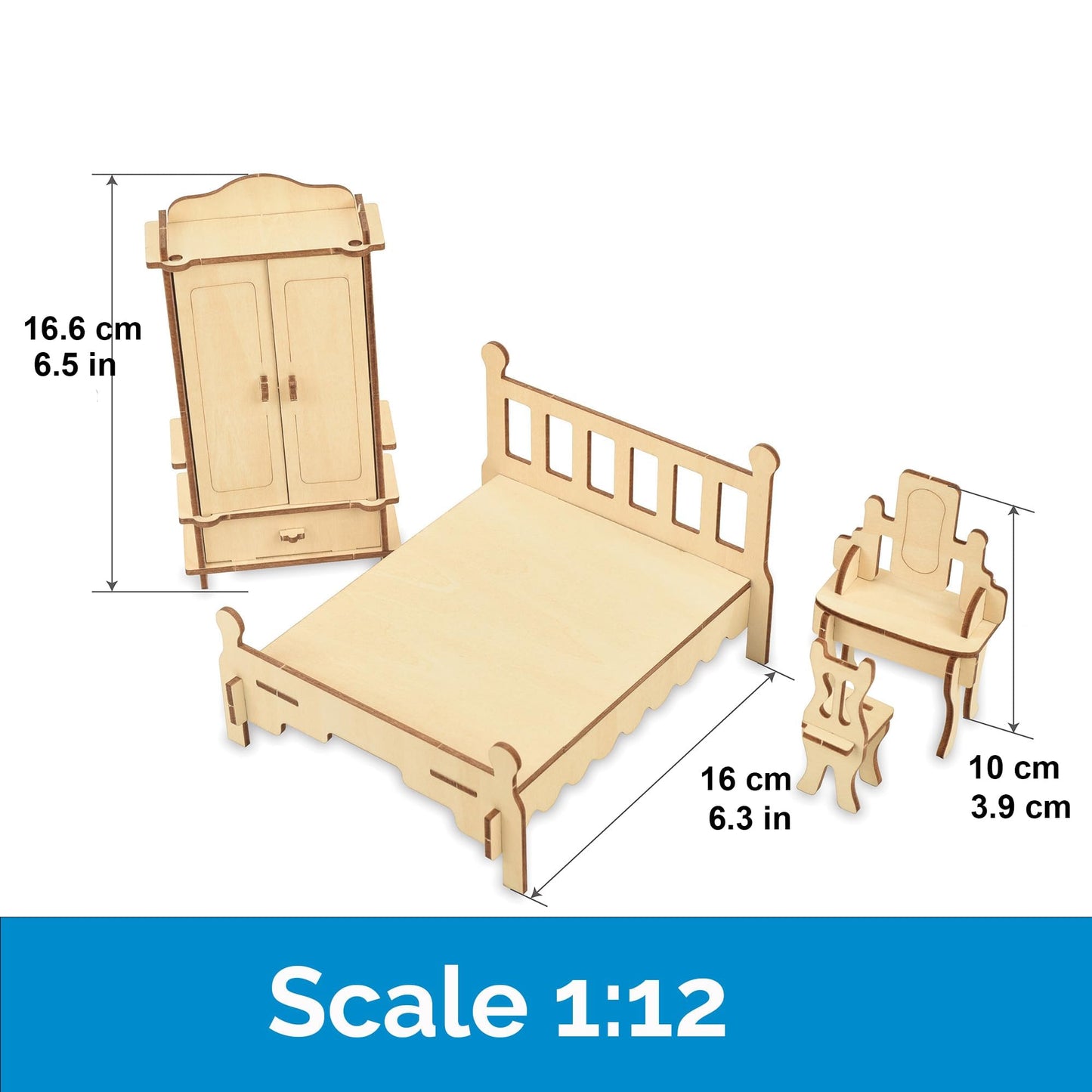 BOHS Wooden Dolls House Furniture 1/12 Scale - 3D Puzzles for Miniature Dollhouse Furniture Accessories - Large,28 PCS