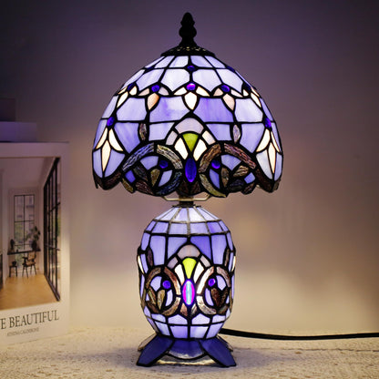 TCODTPOL Small Tiffany Lamp Stained Glass Table Lamp Mini Mother Daughter Vase Desk Accent Light for Bedroom Bedside Reading Home Antique Style Decor 8X14 Inches (Blue Baroque)