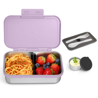 Reeple Stainless Steel Lunch Box, Leak-Proof Metal Bento Box with Adjustable Divider, Lunch Container for School Office Picnics & Travel, Microwave-Safe, Purple