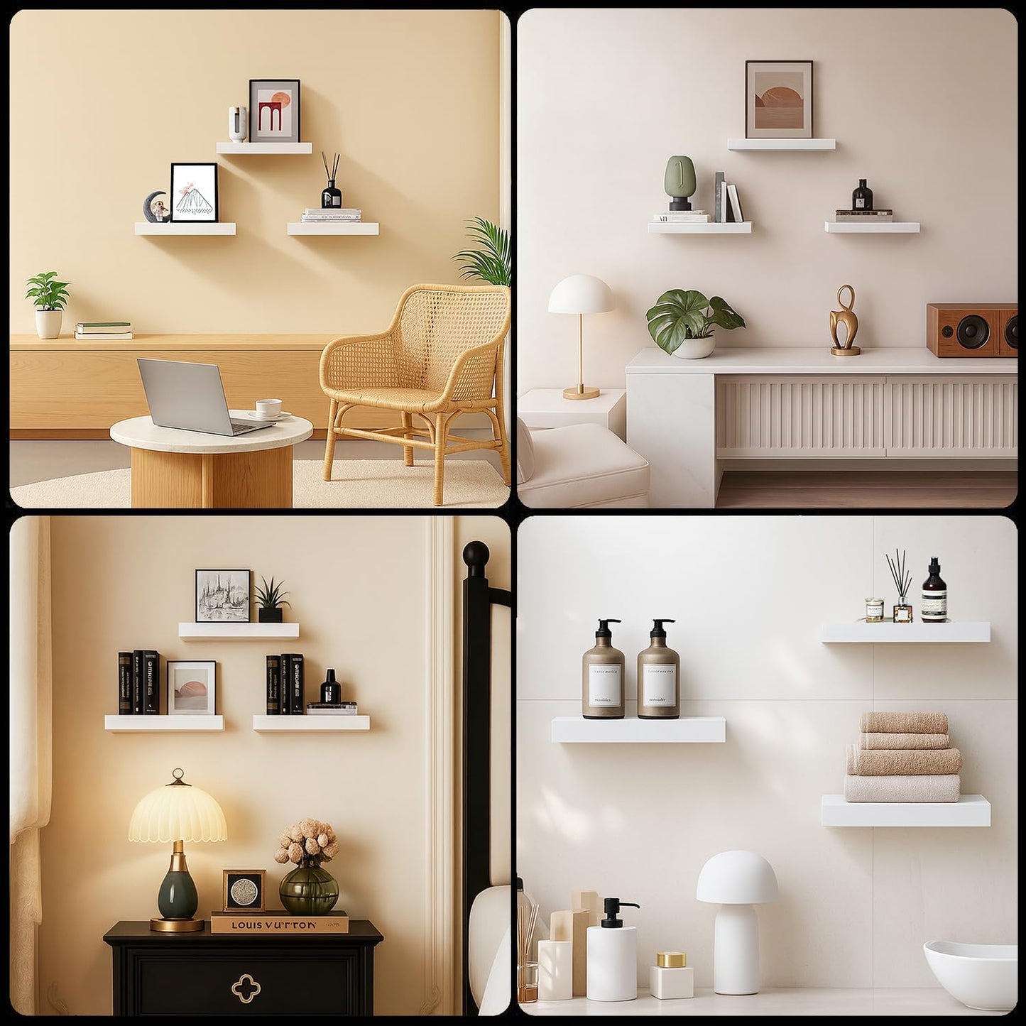 12x7x1.5 Set 3) Floating Shelves for Wall, Bathroom Shelves Over Toilet, Wall Shelves & Book Shelf for Room, Hanging