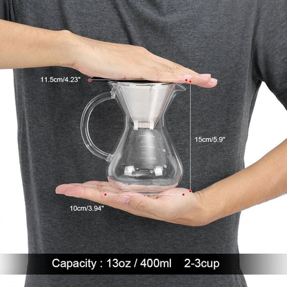 Pour Over Coffee Maker, Reusable 400ml Borosilicate Glass Hand Drip Manual Dripper Brewer Pot with Scale, Portable for