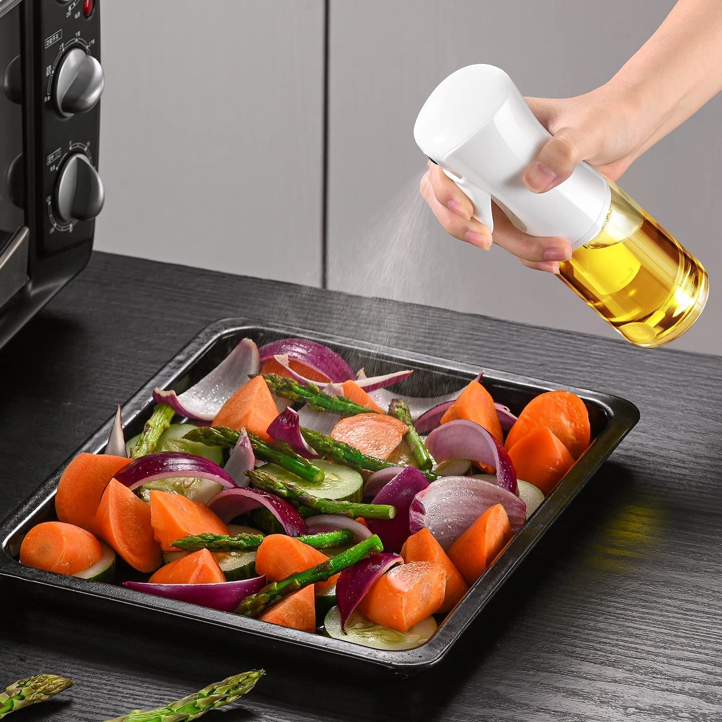 MyHome 101 Glass Oil Sprayer for Cooking - Olive Oil Mister Spray Bottle - 6.7 fl.oz - Air Fryer Accessories - Refillable Dispenser for Kitchen