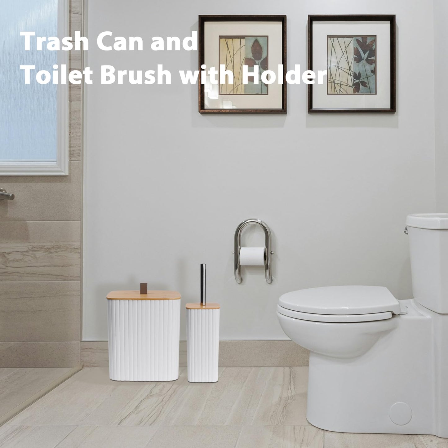 Bathroom Accessory Set - 10 Piece White Bathroom Sets Complete with Trash Can, Toothbrush Holder & Cup, Soap Dispenser, Soap Dish, Toilet Brush & Holder, Vanity Tray, Qtip Holder, Tissue Box Cover