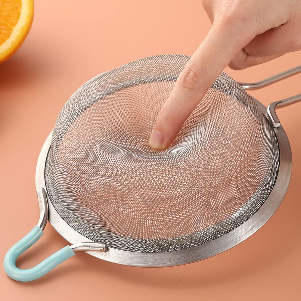 SUNWUKIN 304 Stainless Steel Fine Mesh Strainers for Kitchen, Colander-Skimmer with Handle, Sieve Sifters for Food, Tea, Rice, Oil, Noodles, Fruits, Vegetable