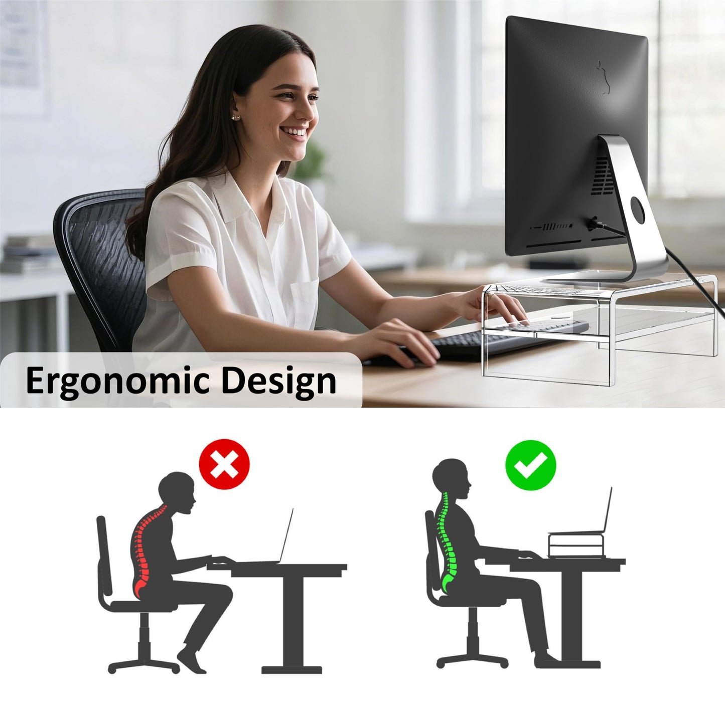 Egchi Clear Acrylic Monitor Stand Riser 2 Tier, 5.12 Inches High Clear Computer Desk Organizer Shelf for Multi Media PC Storage Laptop