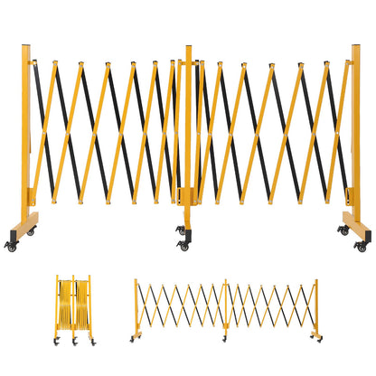 23FT Metal Expandable Mobile Barricade,Industrial Folding Security Gate Driveway Gate, Retractable Retractable Gate Outdoor,Folding Safety Barricade with Casters