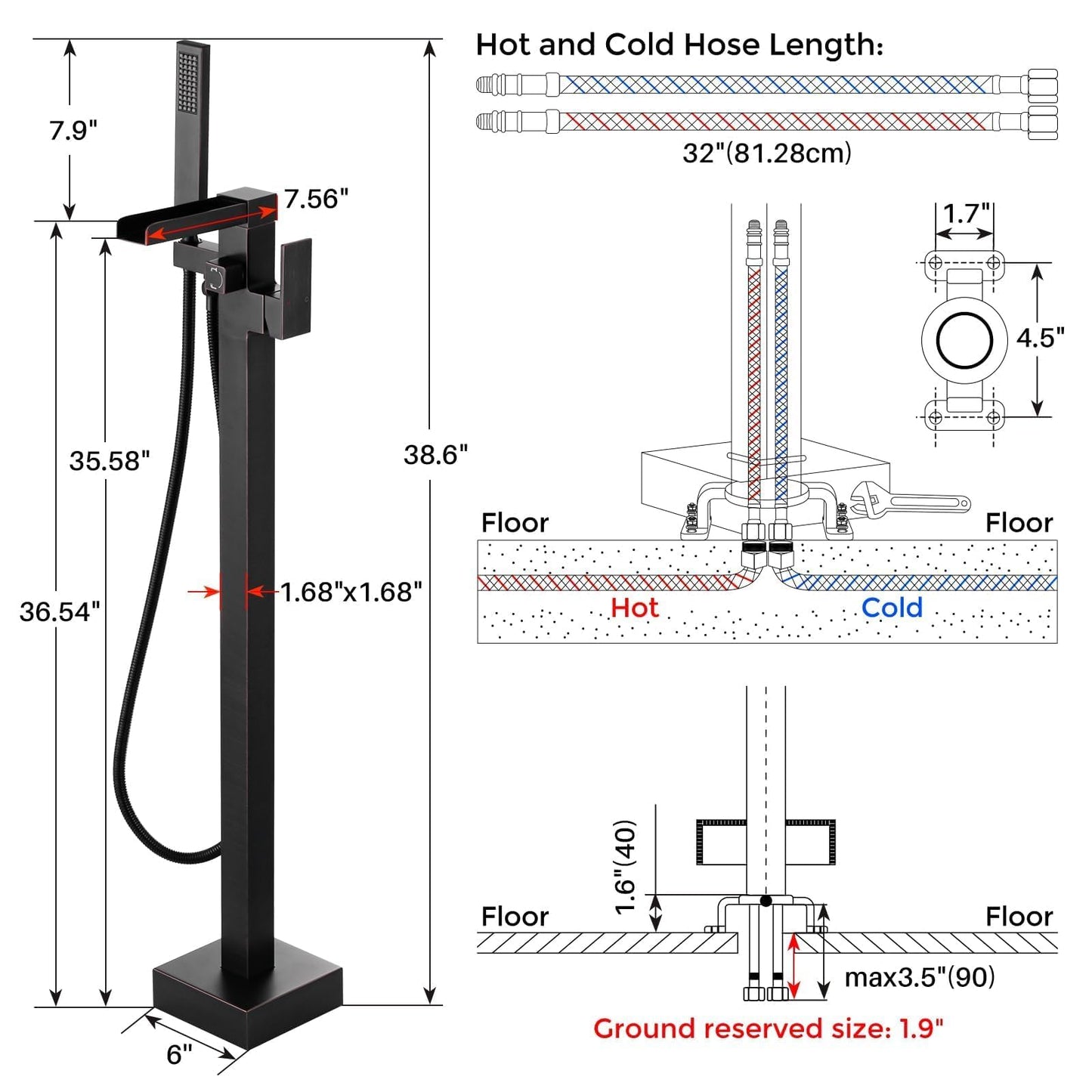 Freestanding Tub Faucet Oil Rubbed Bronze: ALEASHA High Flow Max 6.74 GPM Free Standing Tub Filler-Brass Modern Floor Mount Bathtub Faucet with Handheld Shower, for the Ultimate Elegant SPA Experience