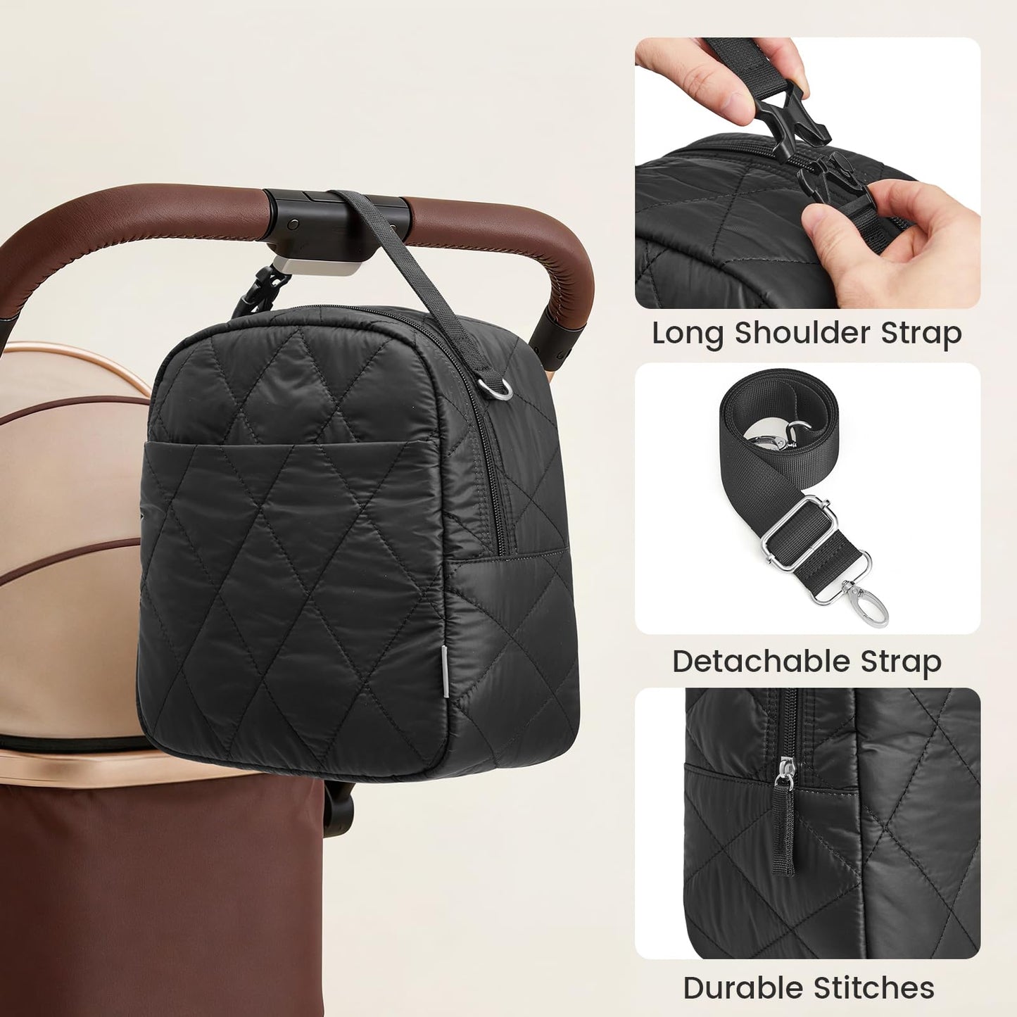 G4Free Large Insulated Lunch Bag, Leakproof Quilted Lunch Box Women Men, Reusable Puffer Lunch Bag For Work Picnic Travel, Black