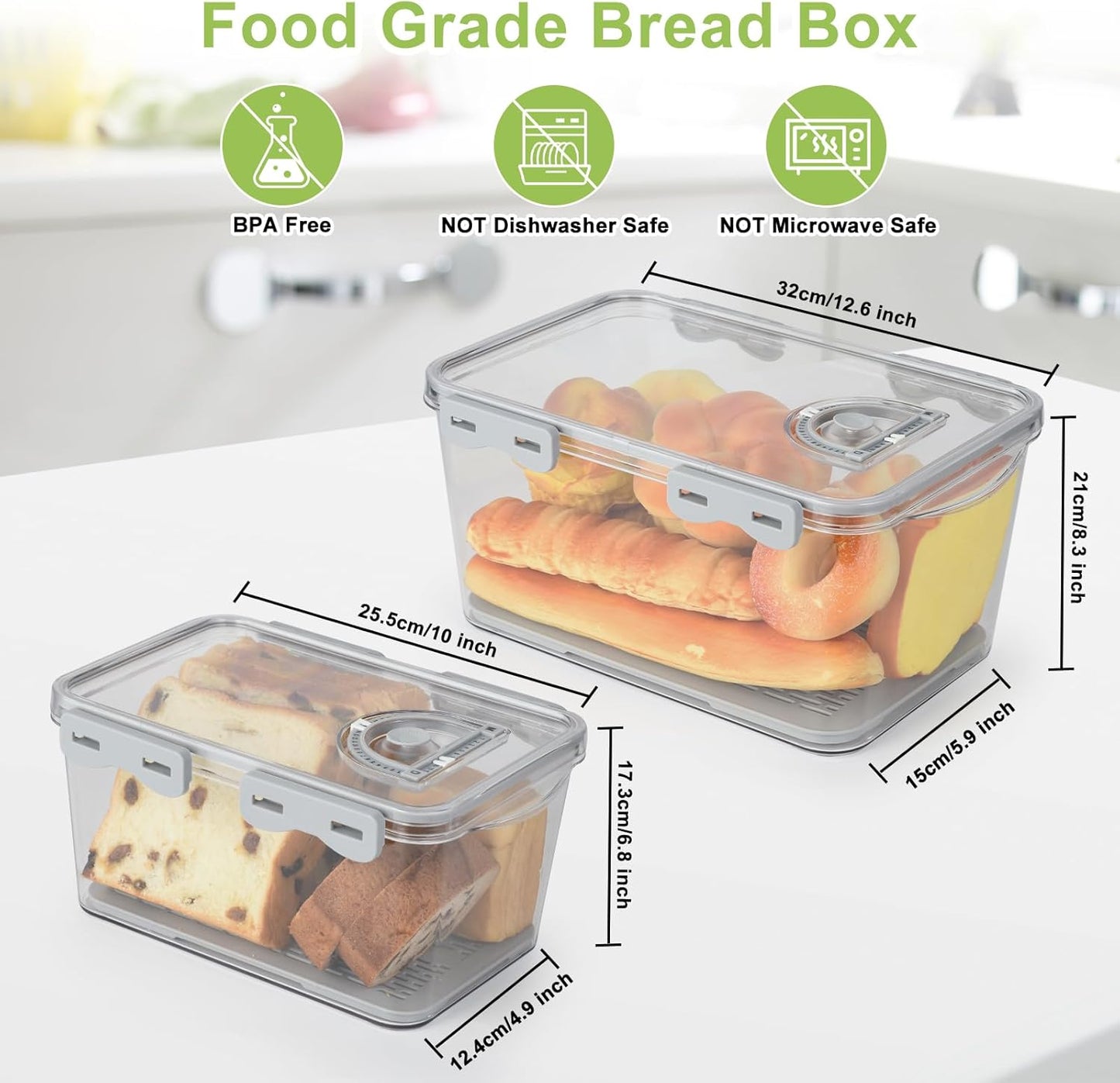 2 Counter OTraki Bread Storage Container Pcs Bread Boxs for Kitchen Bread Saver Container Airtight Homemade Bread Loaf
