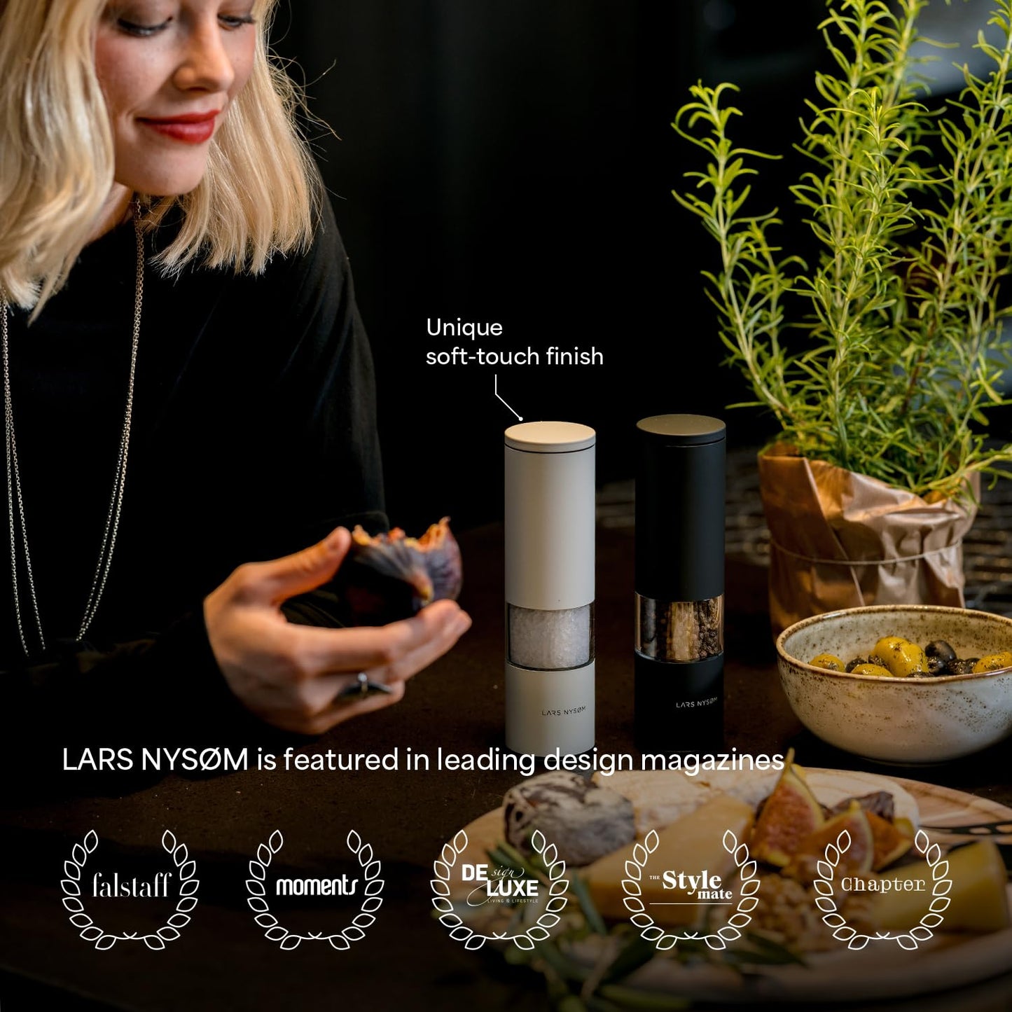 LARS NYSØM Salt and Pepper Grinder Set Manual, Stainless Steel Salt and Pepper Mills with Adjustable Ceramic Grinder I Design Spice Shakers (Stainless Steel)