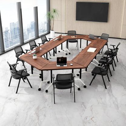6 Pack Folding Conference Table,T-Shaped Conference Room Tables with Wheels, 47.2 in Modern Conference Table,Mobile Modular Seminar Meeting Desk for Classrooms,Office & Seminar (6, Walnut)