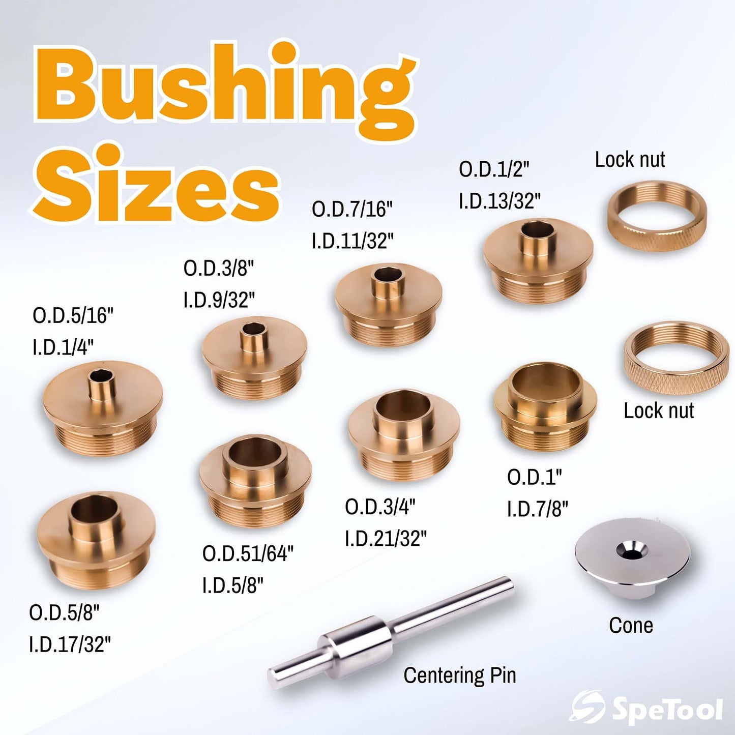 SpeTool 1/4 Inch Shank Downcut Spiral Router Bit 1/4 Inch Cutting Diameter 1 inch Cutting Length with Extra Long Life Coating and SpeTool Brass Router Template Bushing Guide Set