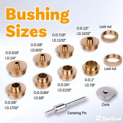SpeTool 1/4 Inch Shank Downcut Spiral Router Bit 1/4 Inch Cutting Diameter 1 inch Cutting Length with Extra Long Life Coating and SpeTool Brass Router Template Bushing Guide Set
