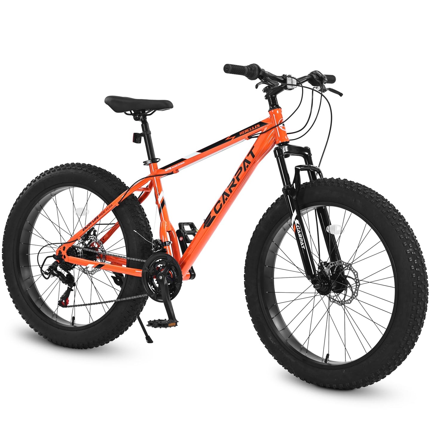 richvelo 26 Inch Fat Tire Bike Adult/Youth Full Shimano 7 Speeds Mountain Bike, Dual Disc Brake, High-Carbon Steel Frame, Front Suspension, Mountain Trail Bike, Urban Commuter City Bicycle