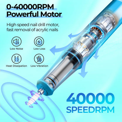 40000RPM Electric Nail File Drill Professional Kit, Drill Machine with LCD Display, Manicure Pedicure Polishing Acrylic Gel Nail Grinder for Salon, Home Use