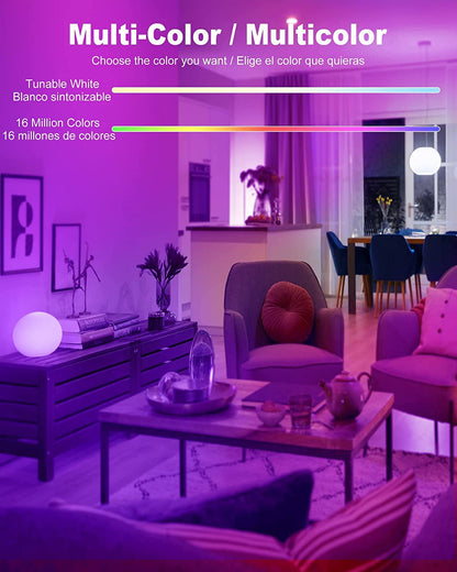 OHLUX Smart Light Bulbs, Color Changing LED Bulbs for Alexa and Google Assistant, 2.4GHz WiFi and Bluetooth with Music Sync, E26 A19, 120V, 4 Pack