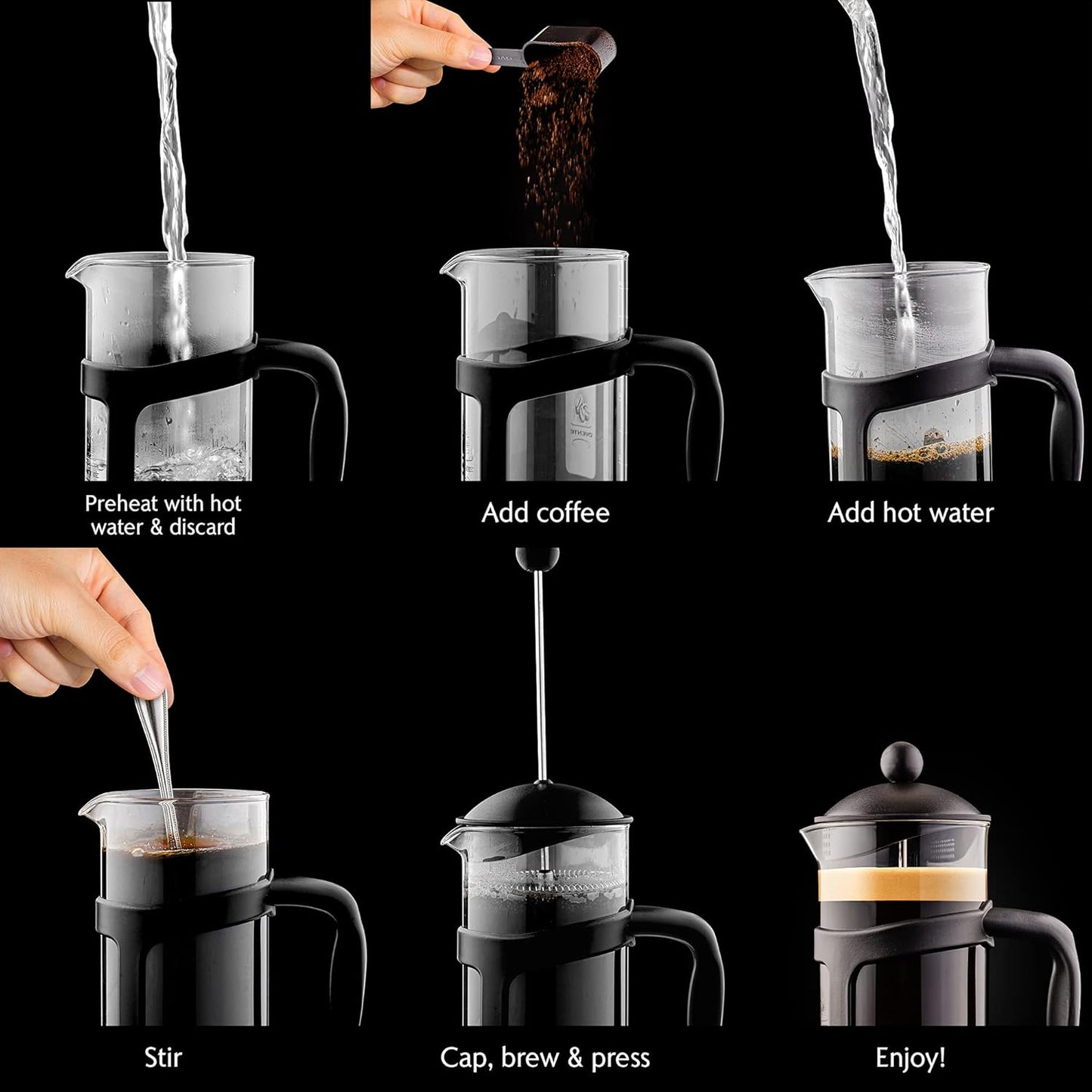 OVENTE French Press Coffee Maker, 12 Ounce with Heat Resistant Borosilicate Glass & Stainless Steel Filtration, Black