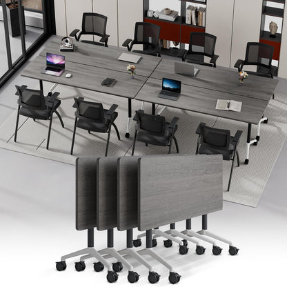 Modular Folding Conference Table with Wheels,4 Pack Mobile Conference Room Tables,Filp Top Rolling Meeting Training Tables for Office,Classroom,Library,Seminar,Boardroom,school(4pack,Grey,47in)