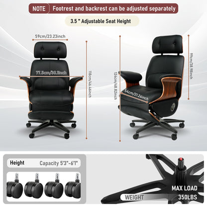 Genuine Leather Office Chair with Electric Reclining, Footrest, Lifting and Massage Function, 350lbs Capacity Ergonomic Executive Chair with Alu Base and 360° Wheels for Home Living Room