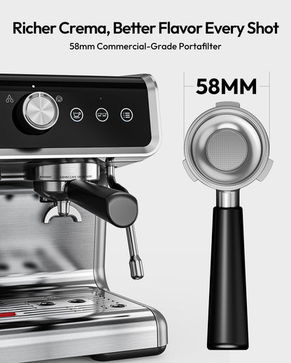 EUHOMY Espresso Machine with Grinder, 20 Bar Coffee Maker with Milk Frother Steam Wand, Professional Expresso Coffee Machines with Removable Water Tank, Latte & Cappuccino Machine for Home Barista