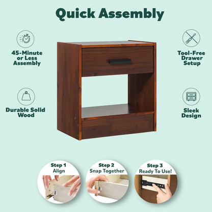 Walker Edison Easy Assembly™ Solid Wood 1-Drawer Nightstand with Handle Walnut