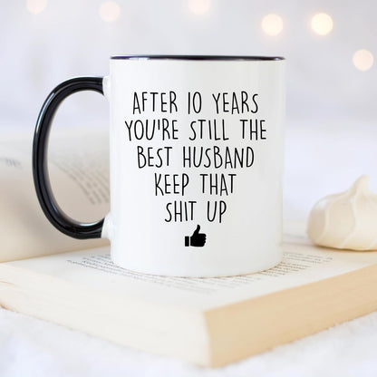 YouNique Designs 10 Year Anniversary Coffee Mug for Him, 11 Ounces, 10th Wedding Anniversary Cup