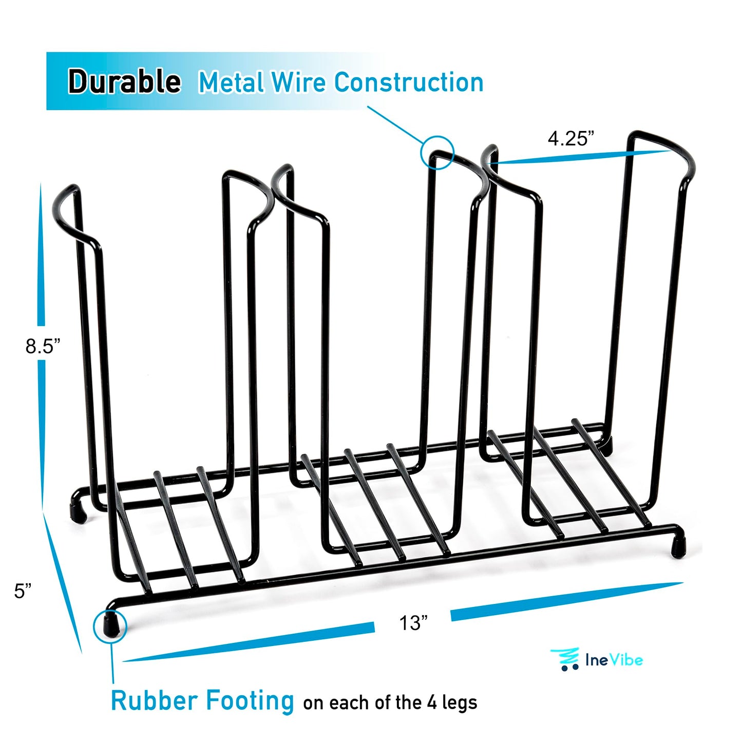 Inevibe Wire Frame Cup and Lid Organizer, 3 Compartment Metal Rack Design Storage Holder for Plastic, Coffee Beverage Cups