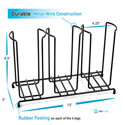 Inevibe Wire Frame Cup and Lid Organizer, 3 Compartment Metal Rack Design Storage Holder for Plastic, Coffee Beverage Cups